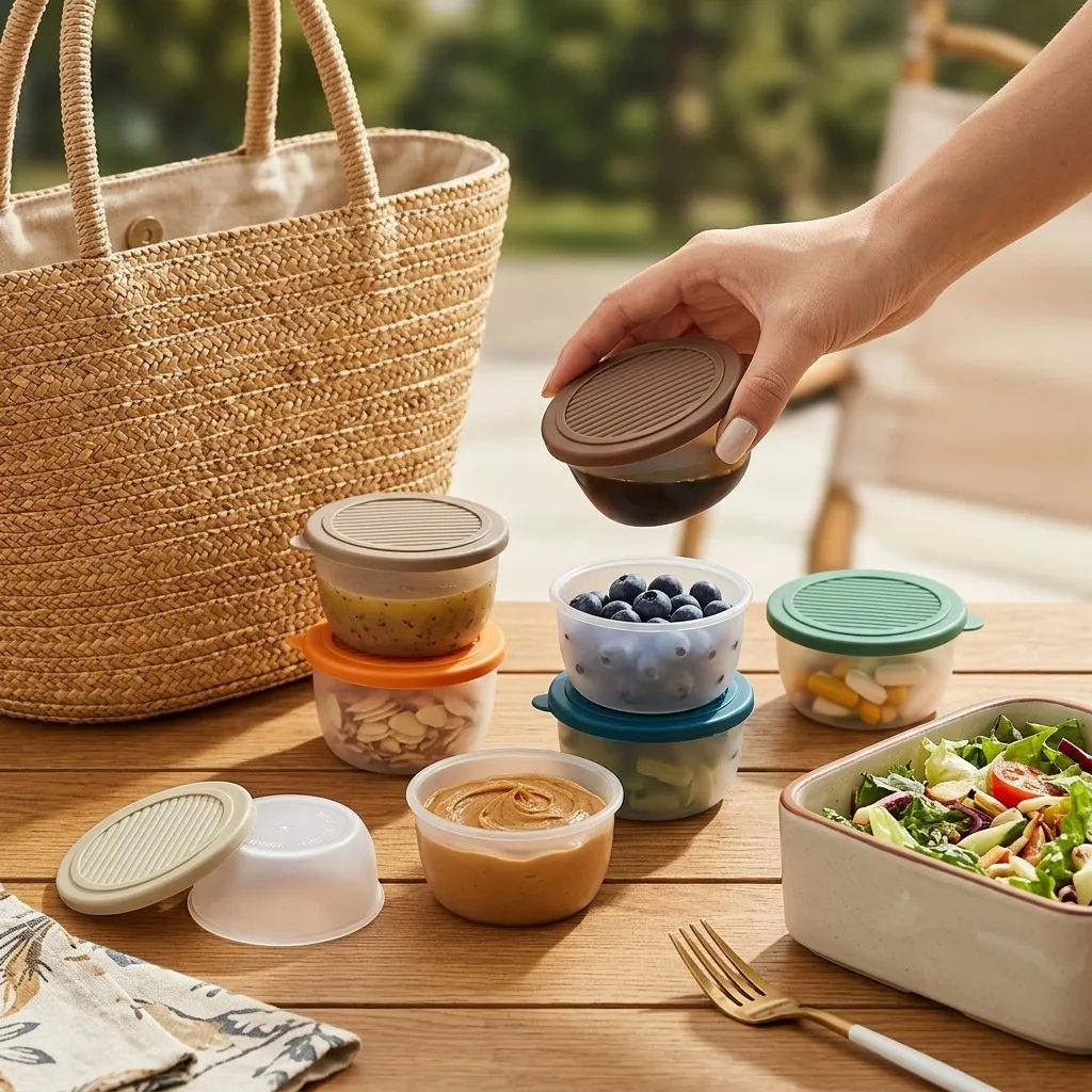 Sauce Dipping Cup - 2/6 ชิ้น กล่องใส่ซอสพลาสติกขนาดเล็ก ใช้ซ้ำได้ ถ้วยซอสจิ้มทรงกลมพร้อมฝาปิด พกพาสะดวก