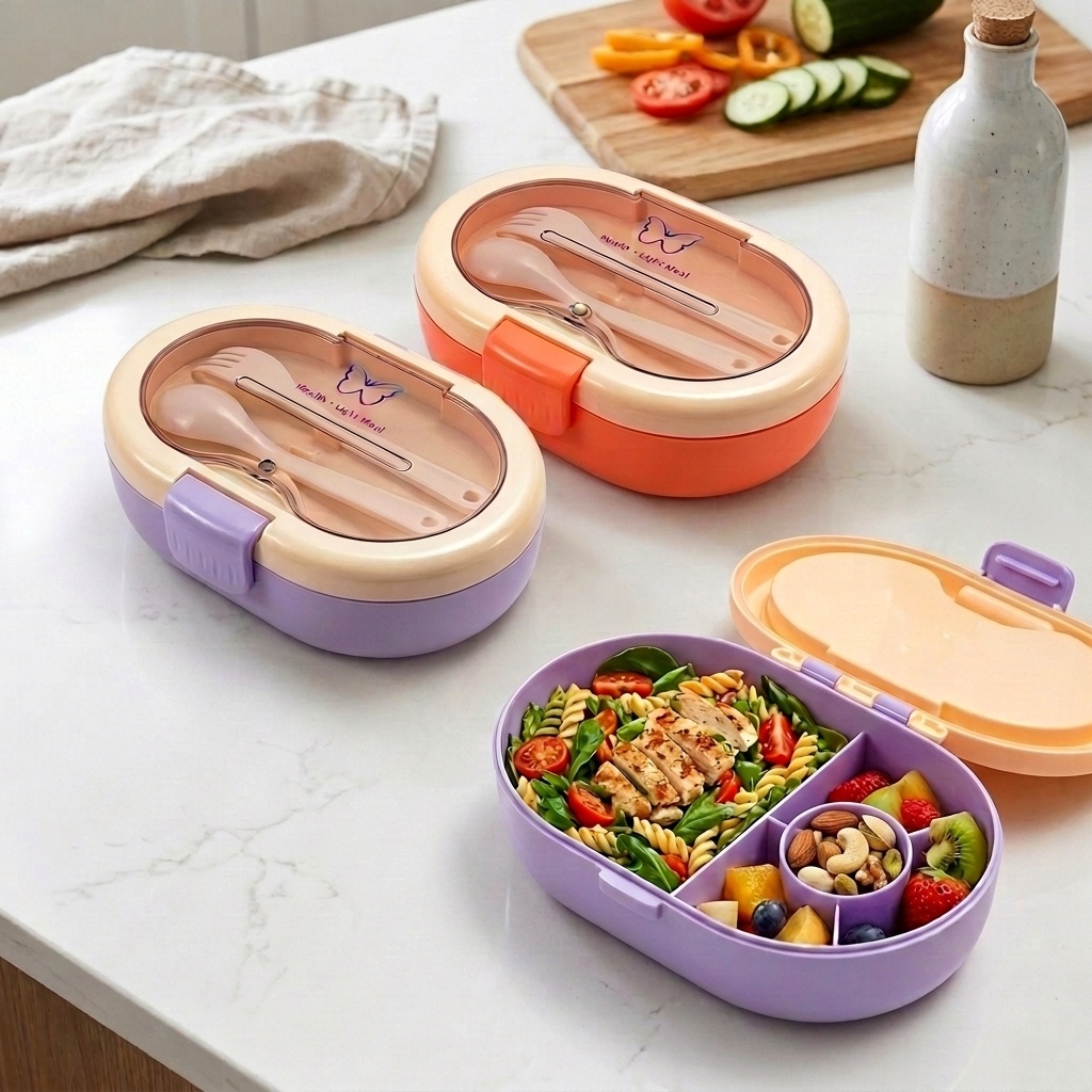 Meal Prep Or Prep Meal - กล่องอาหารกลางวันพลาสติกกันรั่วพร้อมช้อนส้อม กล่องแบ่งช่องสำหรับเตรียมอาหาร กล่องเก็บอาหารว่างและสลัดสำหรับเด็ก นักเรียน และผู้ใหญ่