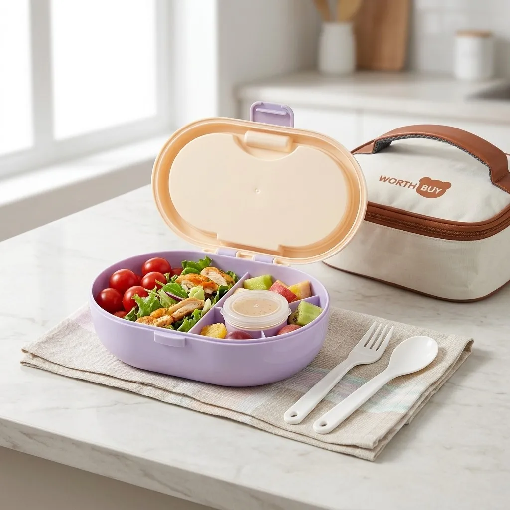 Meal Prep Or Prep Meal - กล่องเบนโตะพลาสติกแบบแบ่งช่อง สำหรับนักเรียนและเด็ก กล่องอาหารกลางวันแบบพกพา ภาชนะเก็บอาหารแบบปิดสนิท พร้อมชุดช้อนส้อม ภาชนะใส่สลัด