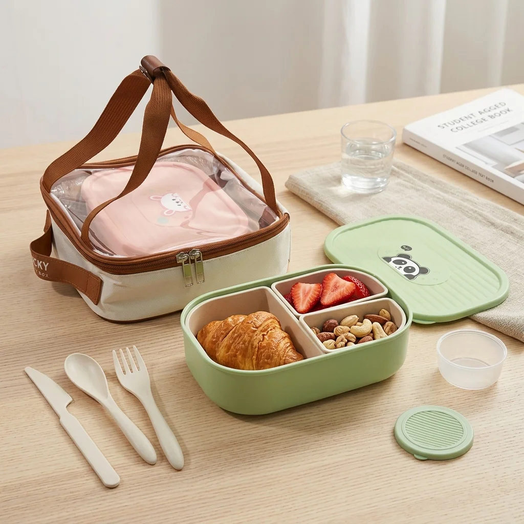 Meal Prep Or Prep Meal - กล่องอาหารกลางวันแบบเบนโตสำหรับเด็ก มีฝาปิด แบ่งเป็น 3 ช่อง ทำจากพลาสติก