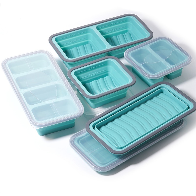 Meal Prep Template - ถาดแช่แข็งพร้อมฝาปิด 2 ชิ้น ถาดทำน้ำแข็งซิลิโคนสำหรับทำก้อนน้ำแข็งซุป ภาชนะเตรียมอาหาร ใช้กับเตาอบและเครื่องล้างจานได้