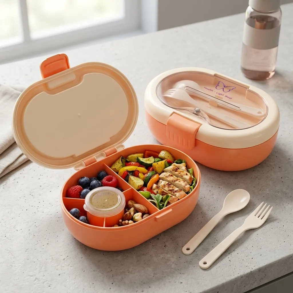 Meal Prep Or Prep Meal - กล่องอาหารกลางวันแบบเบนโตทำจากพลาสติก พร้อมชุดช้อนส้อม ป้องกันการรั่วซึม แบ่งช่องเก็บอาหาร เหมาะสำหรับเด็ก ผู้ใหญ่