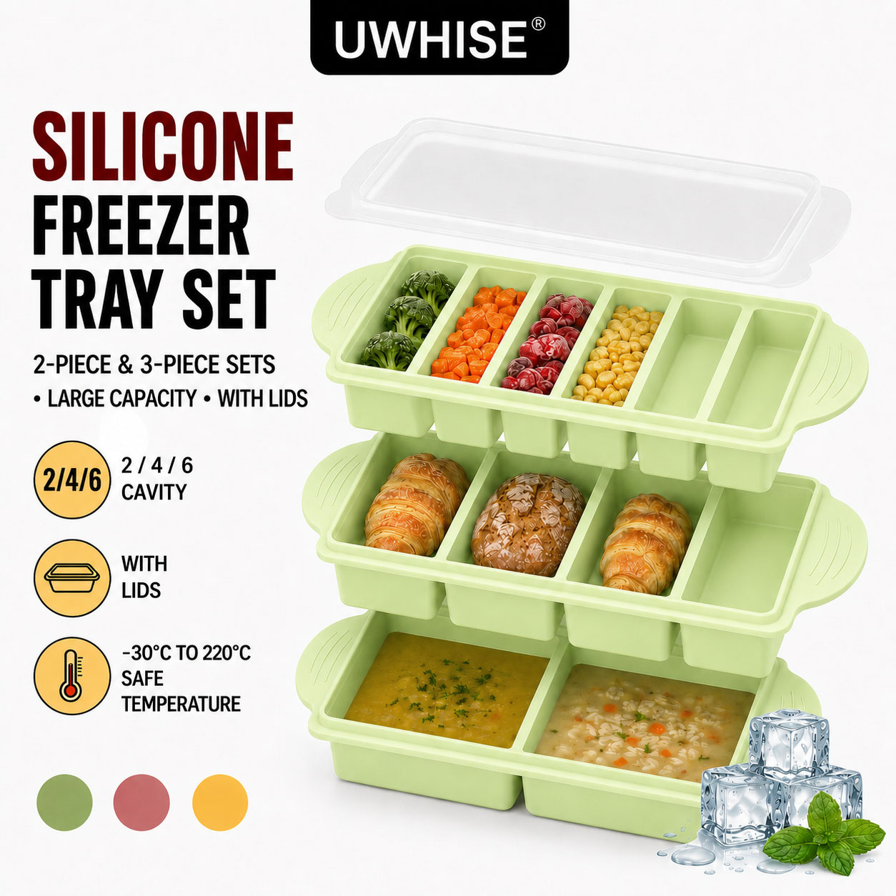 Uwhise ชุด 2/3 ชิ้น ถาดซิลิโคน - Meal Prep Template บทวิจารณ์และราคา