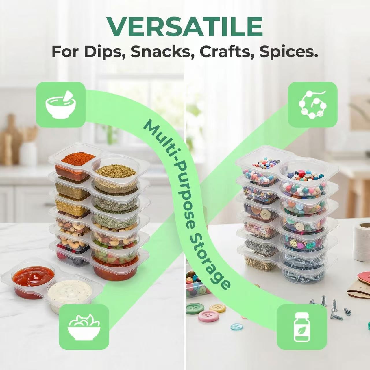 ภาชนะใส่ซอสแบบสองช่องพร้อมฝาปิ - Sauce Dipping Cup บทวิจารณ์และราคา